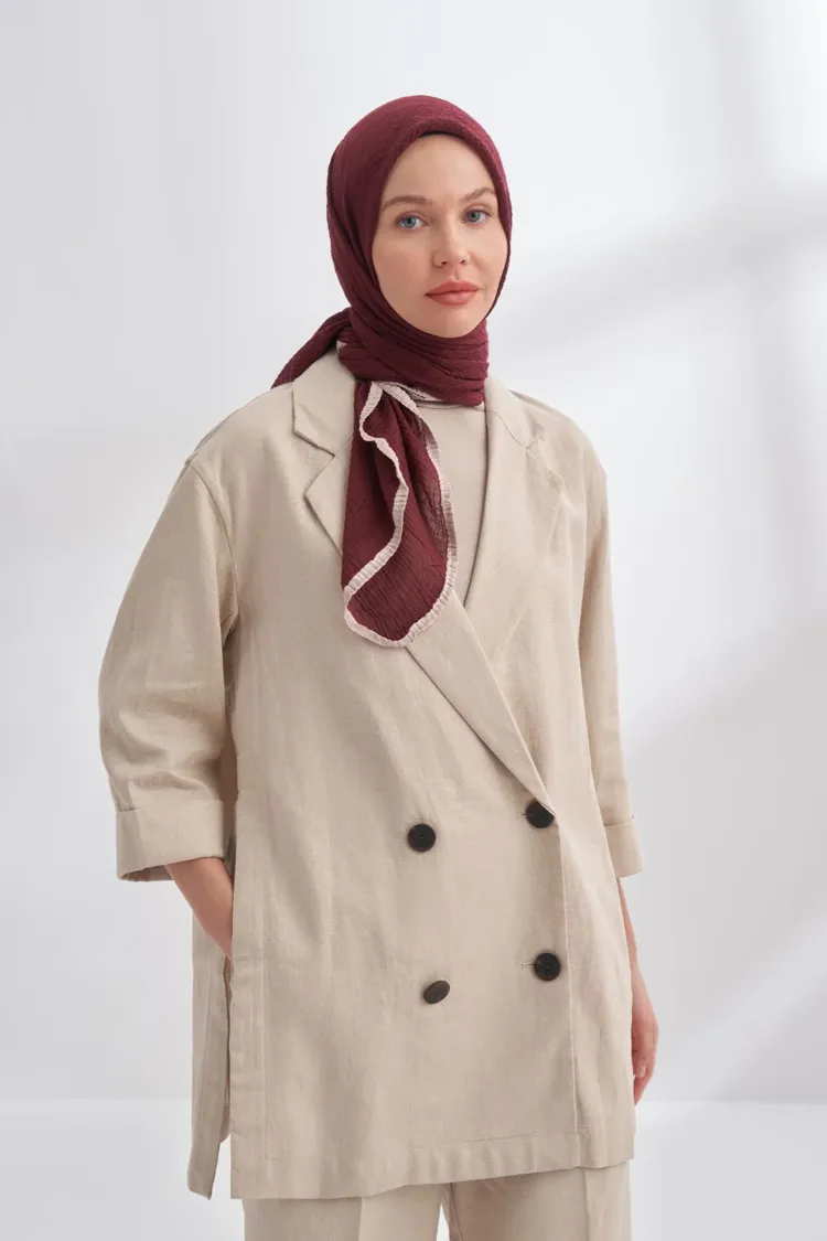 ARMANDA - 3353 Müslin Biyeli Eşarp - Burgundy