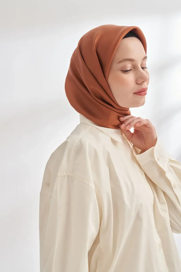 ARMANDA - 4400 Premium Twill İpek Eşarp - Kiremit