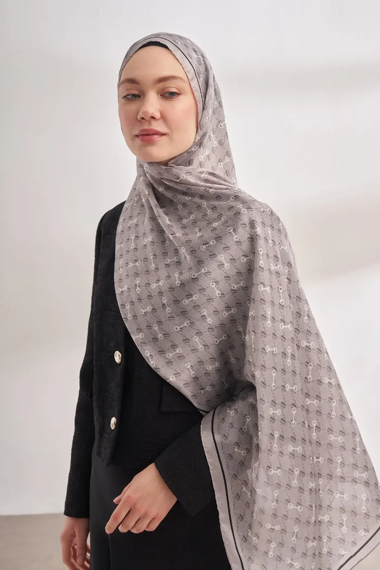 ARMANDA - 3361 Monogram Desen Şal - Açık Gri