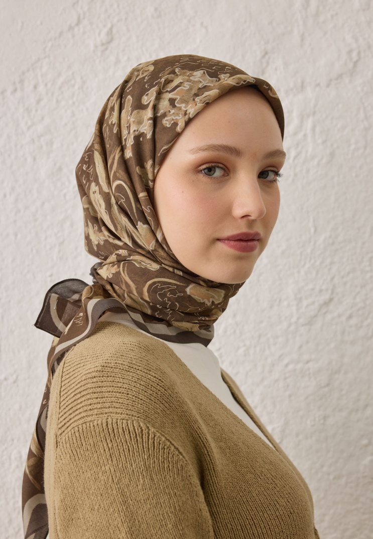 FRESH SCARFS - Elora Desen Pamuk İpek Eşarp - Camel