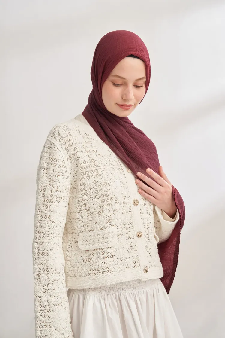 ARMANDA - 3359 Müslin Degrade Şal - Burgundy - Bordo
