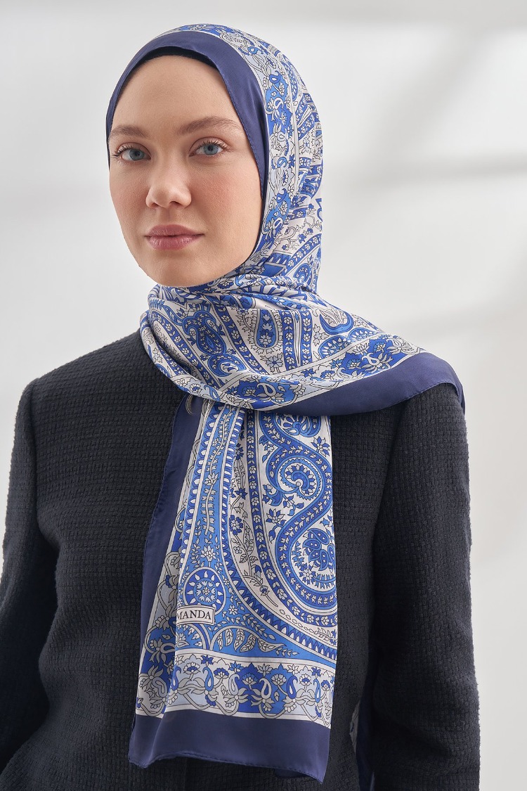 ARMANDA - 6035 Pashmina Desen Şal - Lacivert Saks