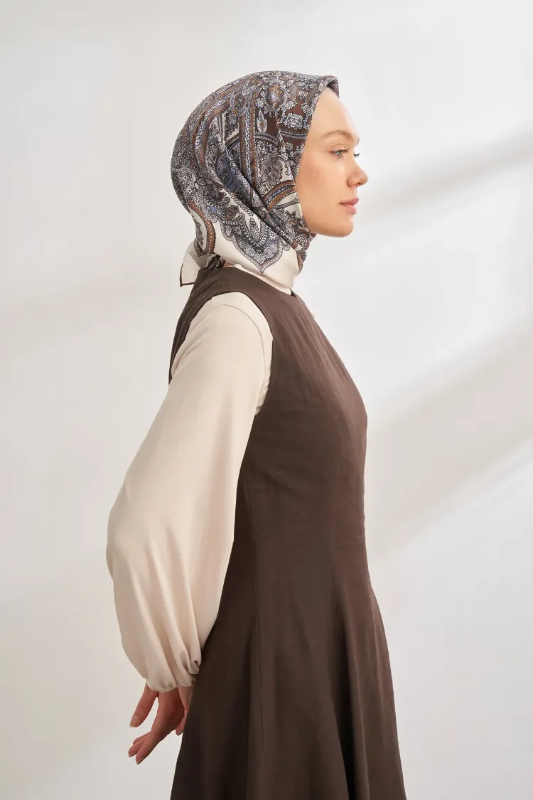 ARMANDA - 4352 Anesha Desen Twıll İpek Eşarp - Kahve