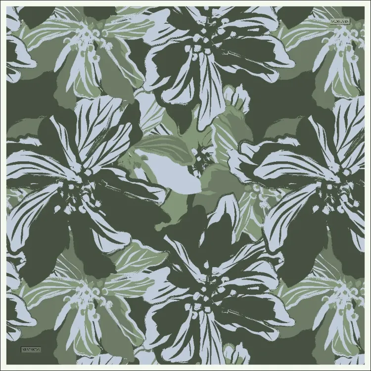 ARMANDA - 4351 Dahlia Desen Twill İpek Eşarp - Haki