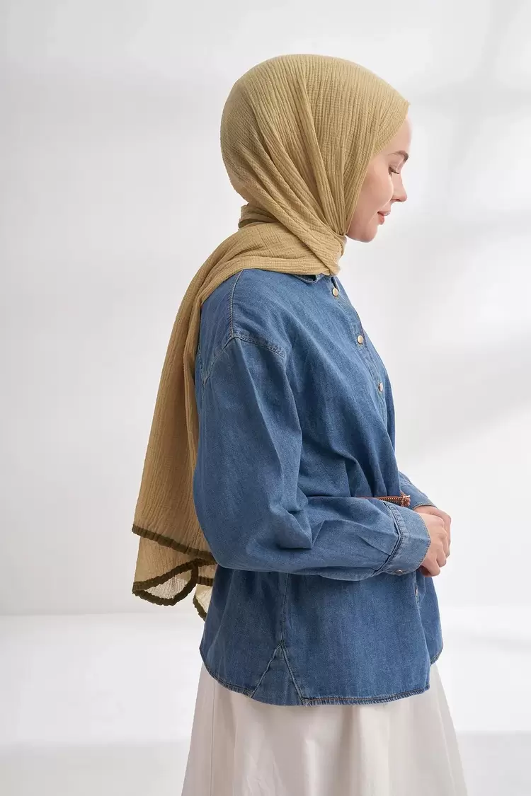 ARMANDA - 3352  Müslin Biyeli Şal - SOFT OLİVE