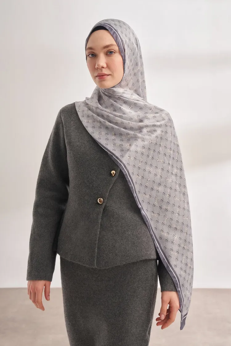 ARMANDA - 3361 Monogram Desen Şal - Gümüş