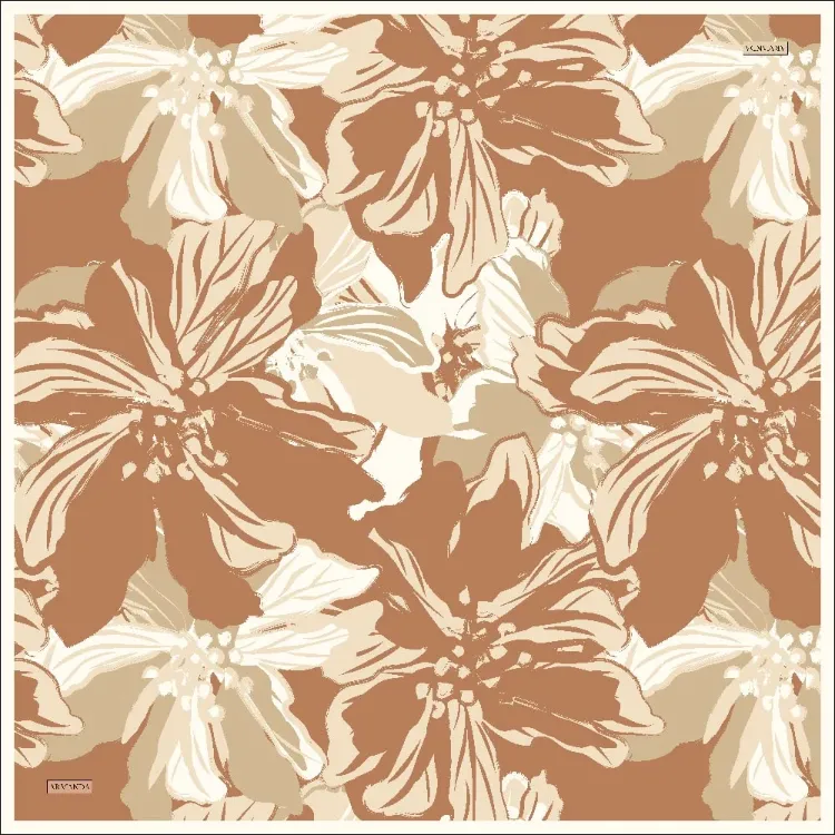 ARMANDA - 4351 Dahlia Desen Twill İpek Eşarp - Bej