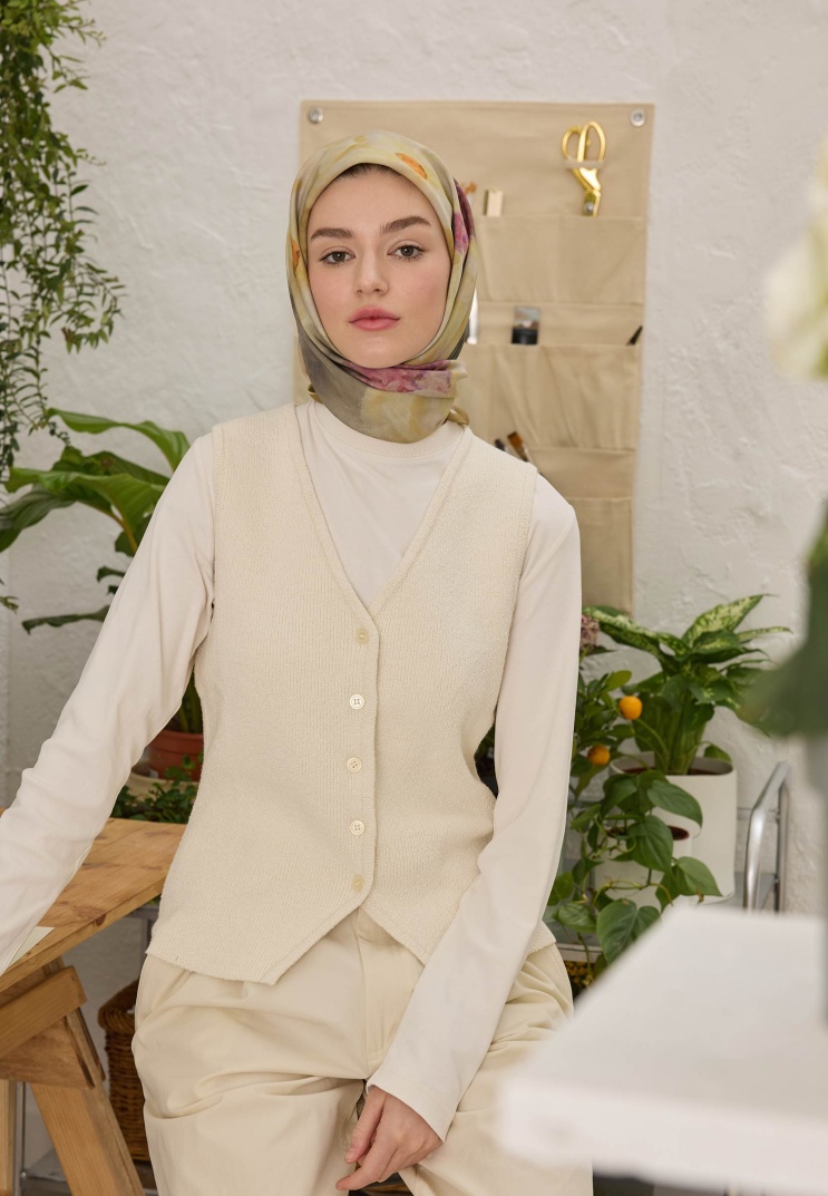 FRESH SCARFS - Blair Desen Pamuk İpek Eşarp - Yağ Yeşili