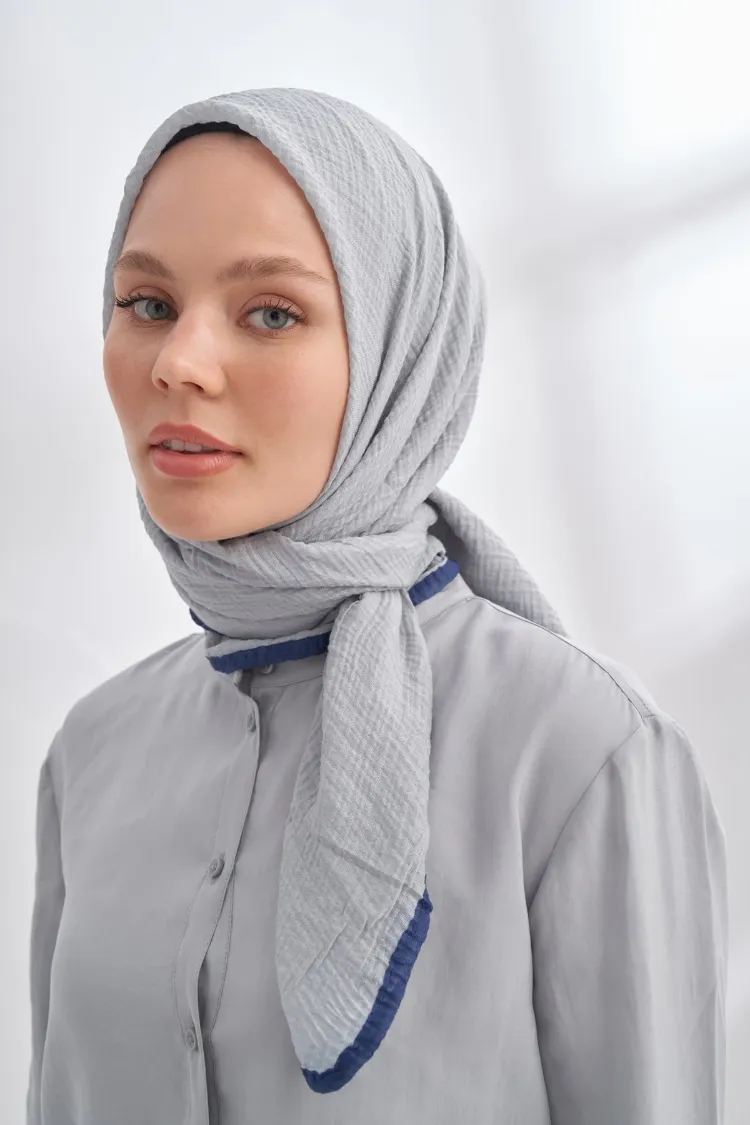 ARMANDA - 3353 Müslin Biyeli Eşarp - Açık Gri