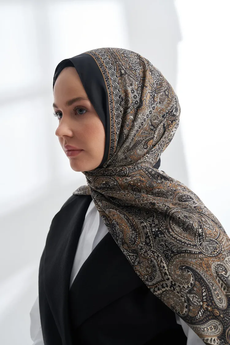 ARMANDA -6036 Etnik Desen Şal - Siyah Altın