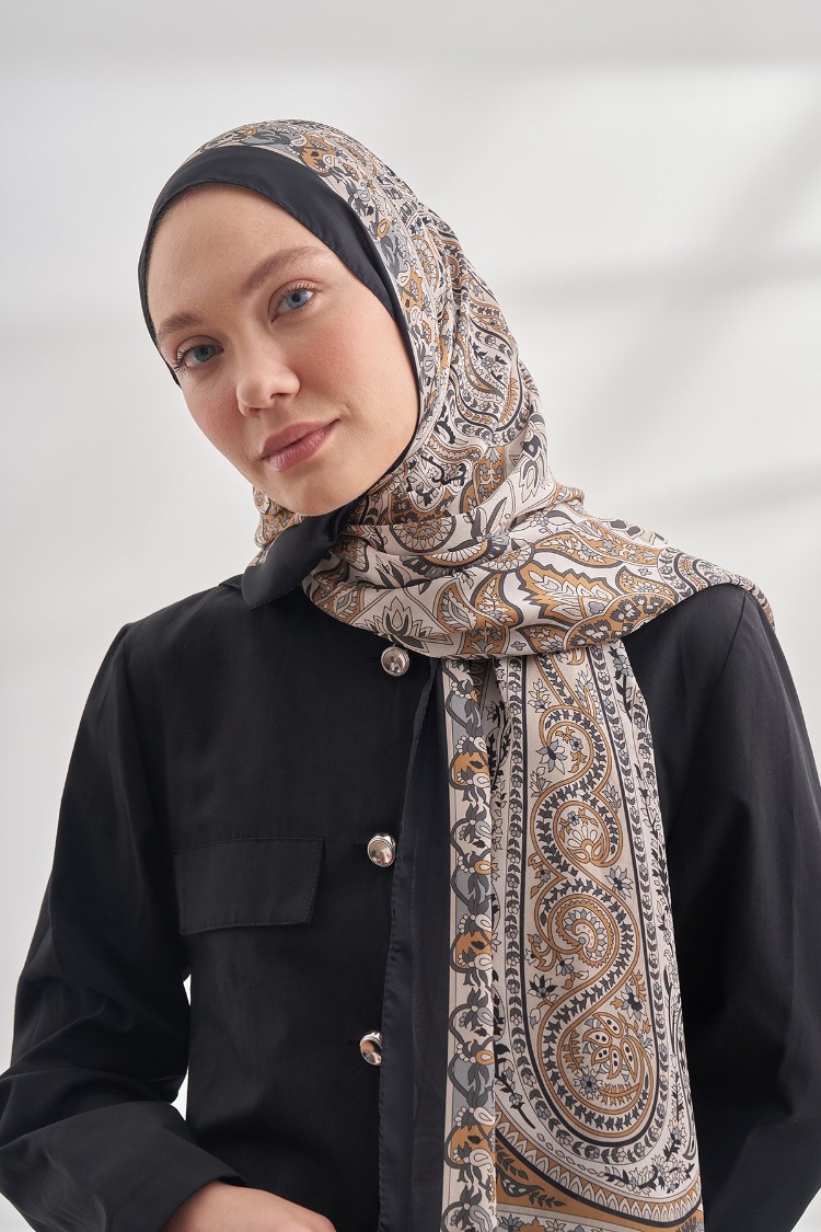 ARMANDA - 6035 Pashmina Desen Şal - Siyah Kamel