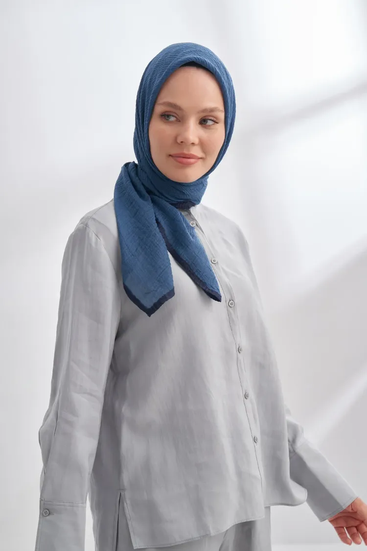 ARMANDA - 3353 Müslin Biyeli Eşarp - İndigo