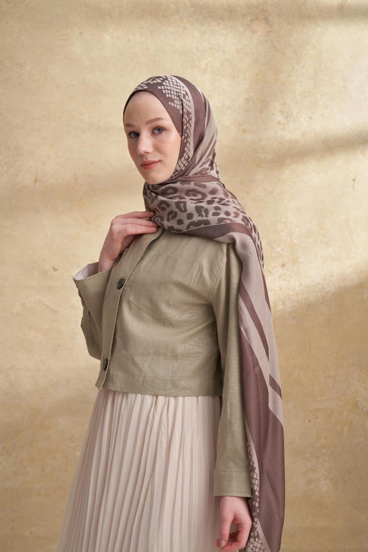 Armanda - 3304 Fiori Jakar Leopar Desen - Koyu Vizon