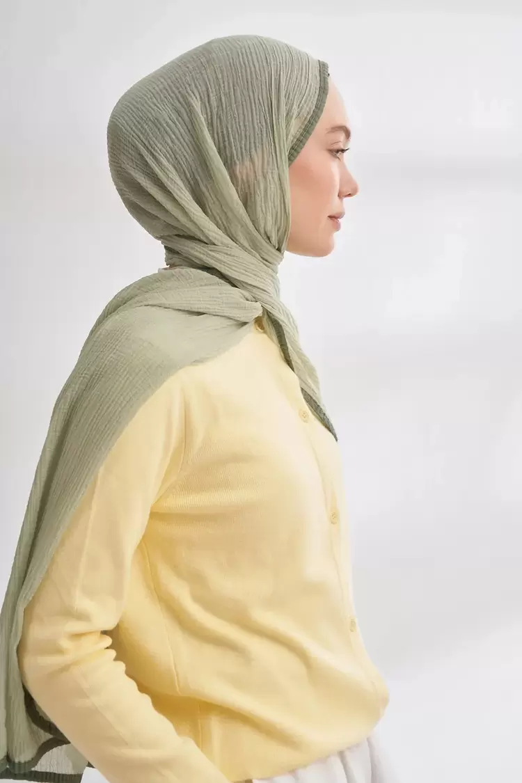 ARMANDA - 3352 Müslin Biyeli Şal - KETEN YEŞİLİ