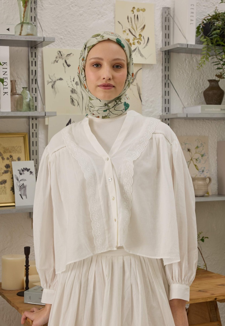 FRESH SCARFS - Strawberry Desen Pamuk İpek Eşarp - Soft Yeşil
