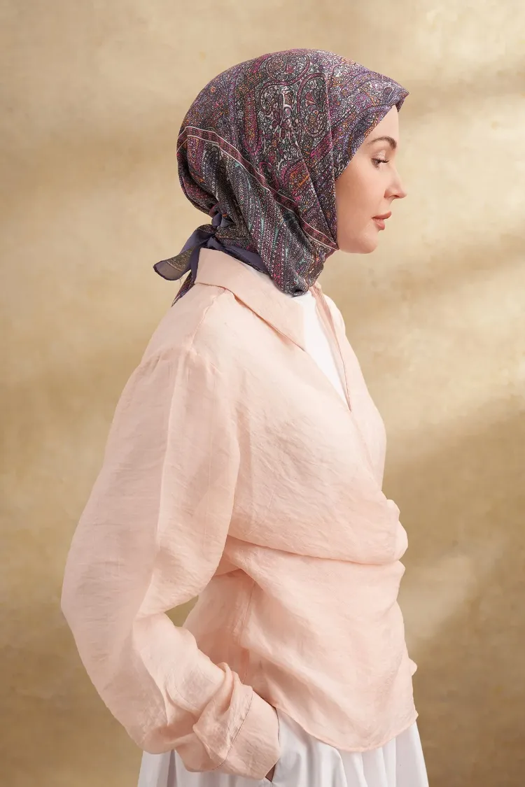 ARMANDA - 3155 Vintage Desen Eşarp - Lila