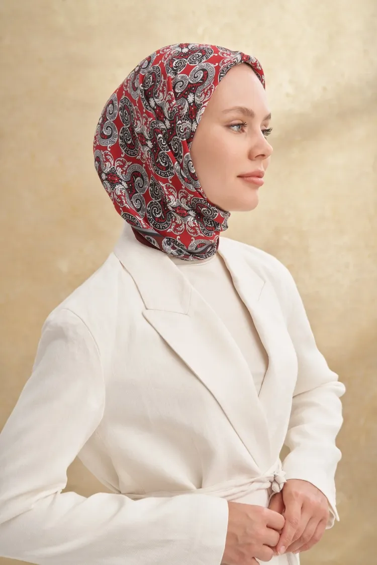 ARMANDA - 3151 Gaina Desen Eşarp - Bordo
