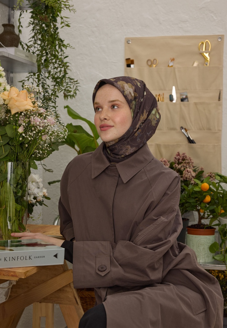 Fresh Scarfs - Delia Desen Pamuk İpek Eşarp - Kakao