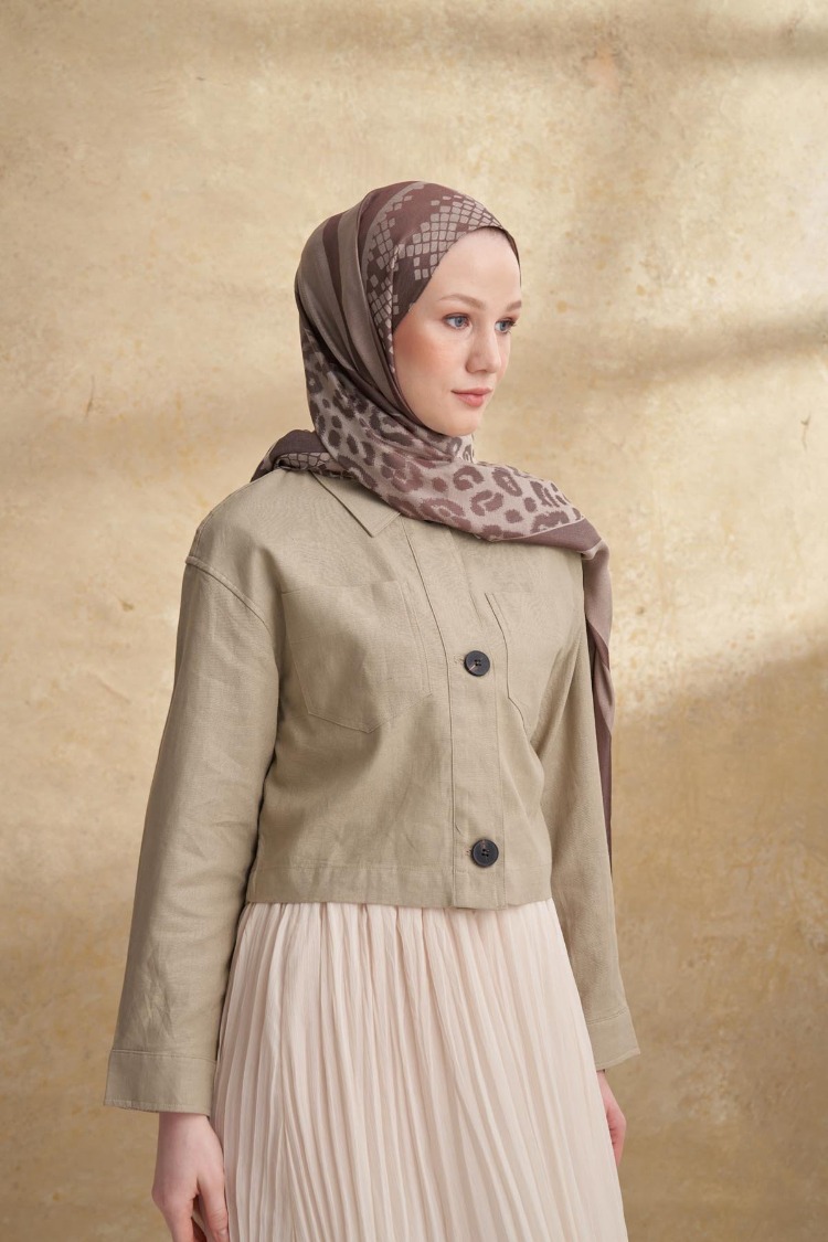 Armanda - 3304 Fiori Jakar Leopar Desen - Koyu Vizon