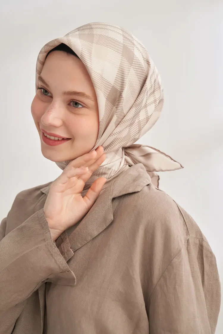 ARMANDA - 4358 Naya Desen Twill İpek Eşarp - Taş