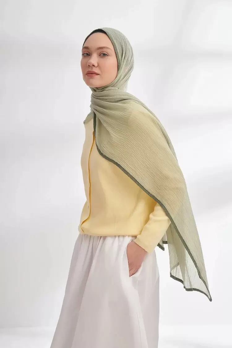 ARMANDA - 3352 Müslin Biyeli Şal - KETEN YEŞİLİ