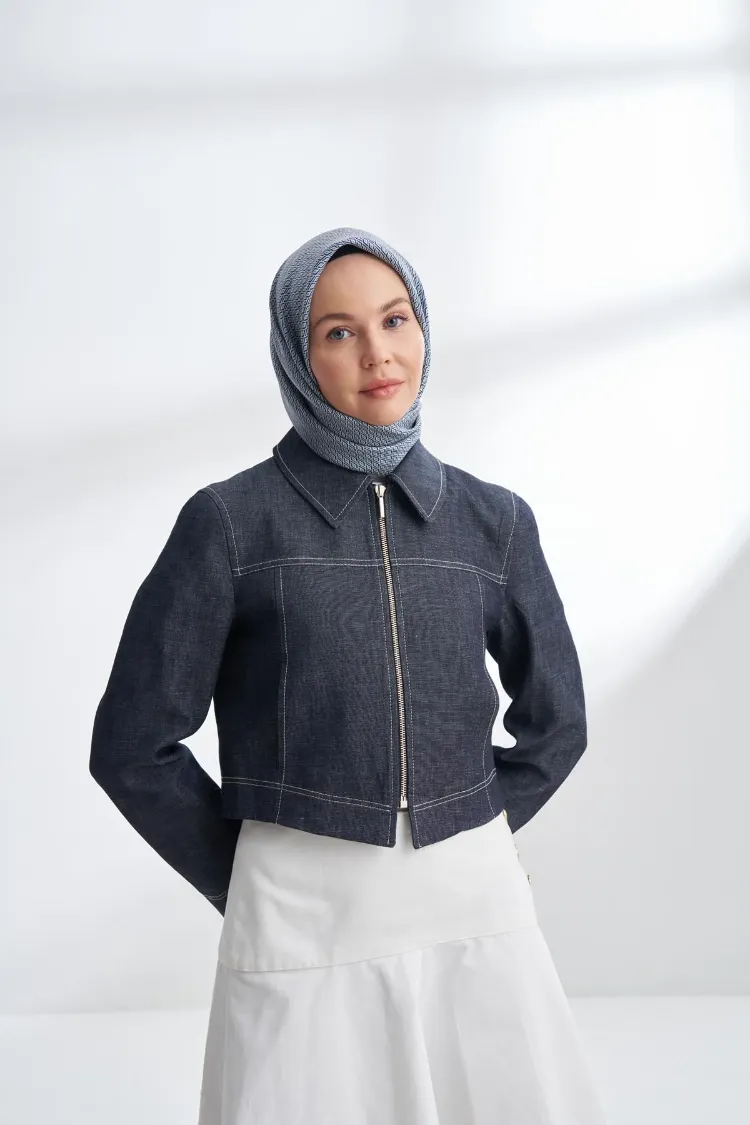 ARMANDA - 4303 NOIRE DESEN TWILL İPEK EŞARP - Lacivert