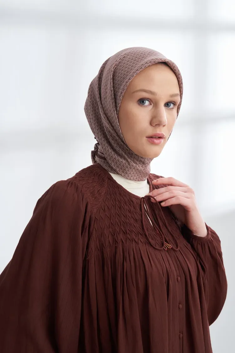 ARMANDA - 4303 NOIRE DESEN TWILL İPEK EŞARP - Kızıl Kahve