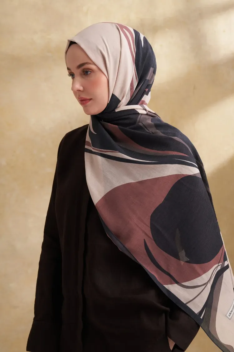 ARMANDA- 3383 İpek Pamuk Sarah Desen Şal - Vizon Siyah