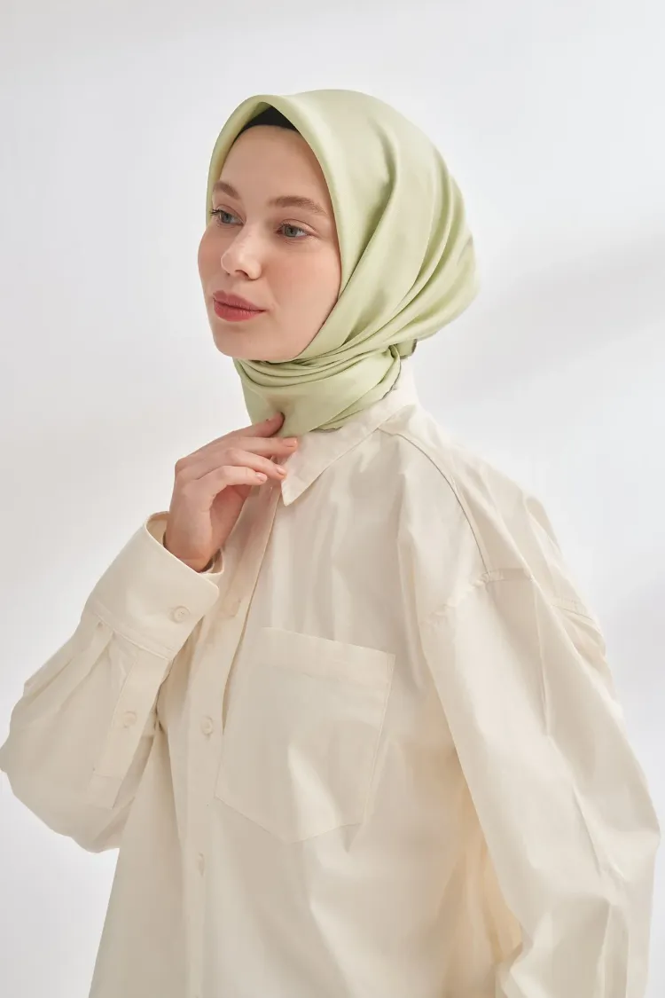 ARMANDA - 4400 Premium Twill İpek Eşarp - Keten Yeşili