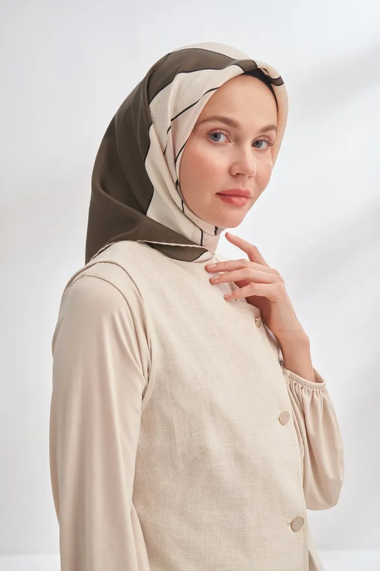 ARMANDA - 4355 İnaya Desen Twill İpek Eşarp - Taş-Vizon