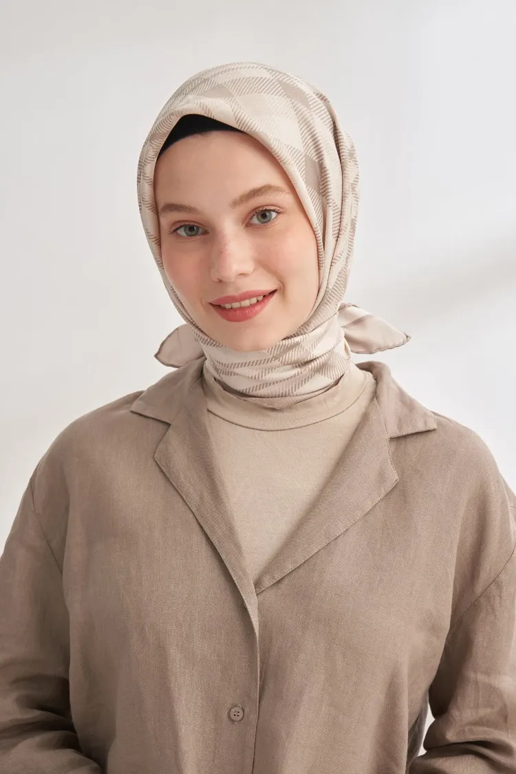 ARMANDA - 4358 Naya Desen Twill İpek Eşarp - Taş