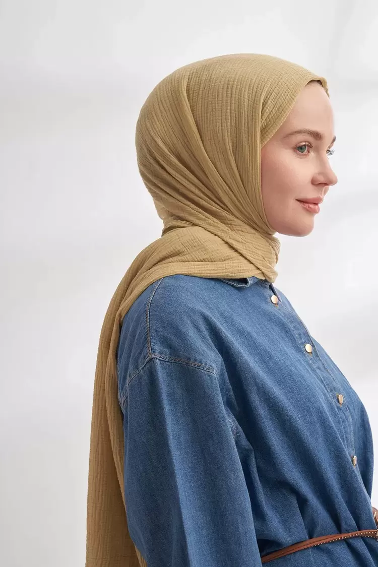 ARMANDA - 3352  Müslin Biyeli Şal - SOFT OLİVE