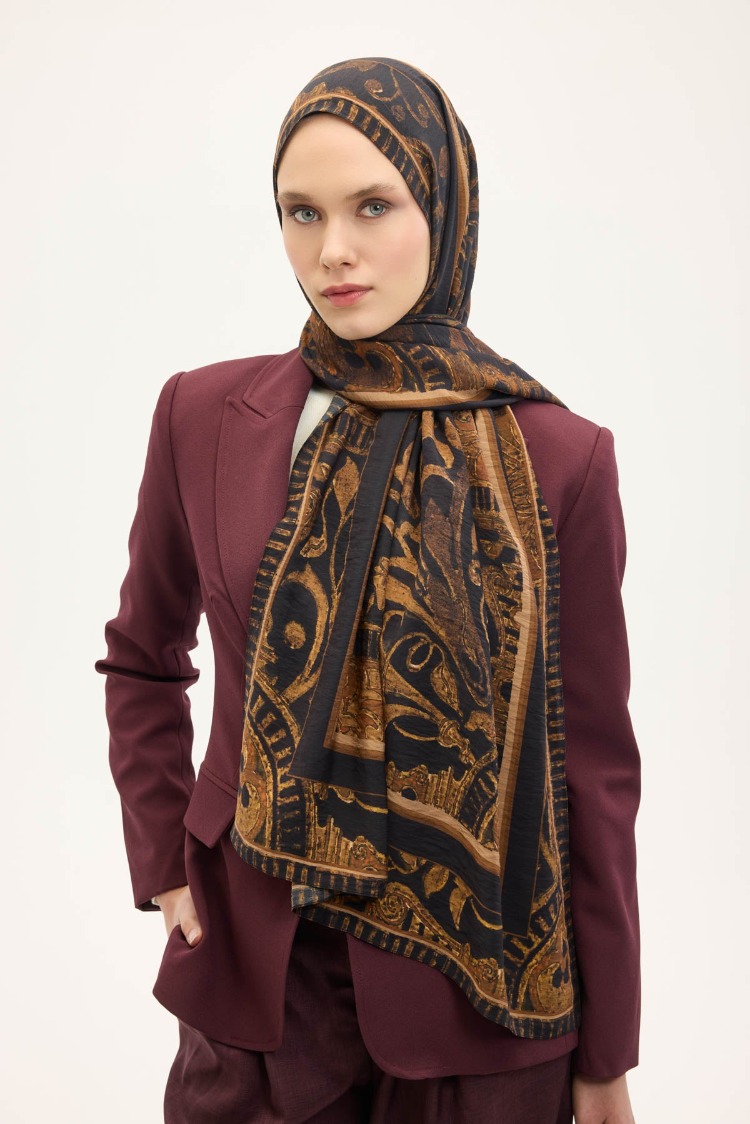 SİLK HOME - Urban Hours Antik Koyu Siyah Mayda Şal 190x70