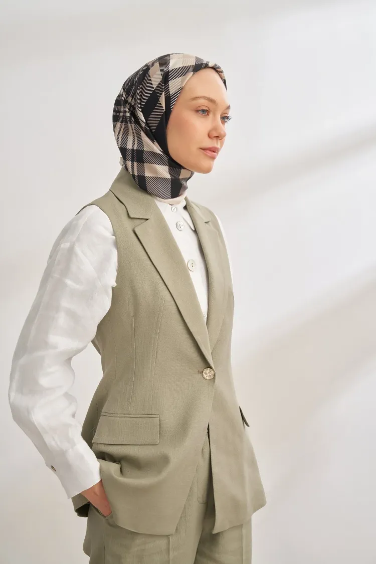 ARMANDA - 4358 Naya Desen Twill İpek Eşarp - Siyah-Krem
