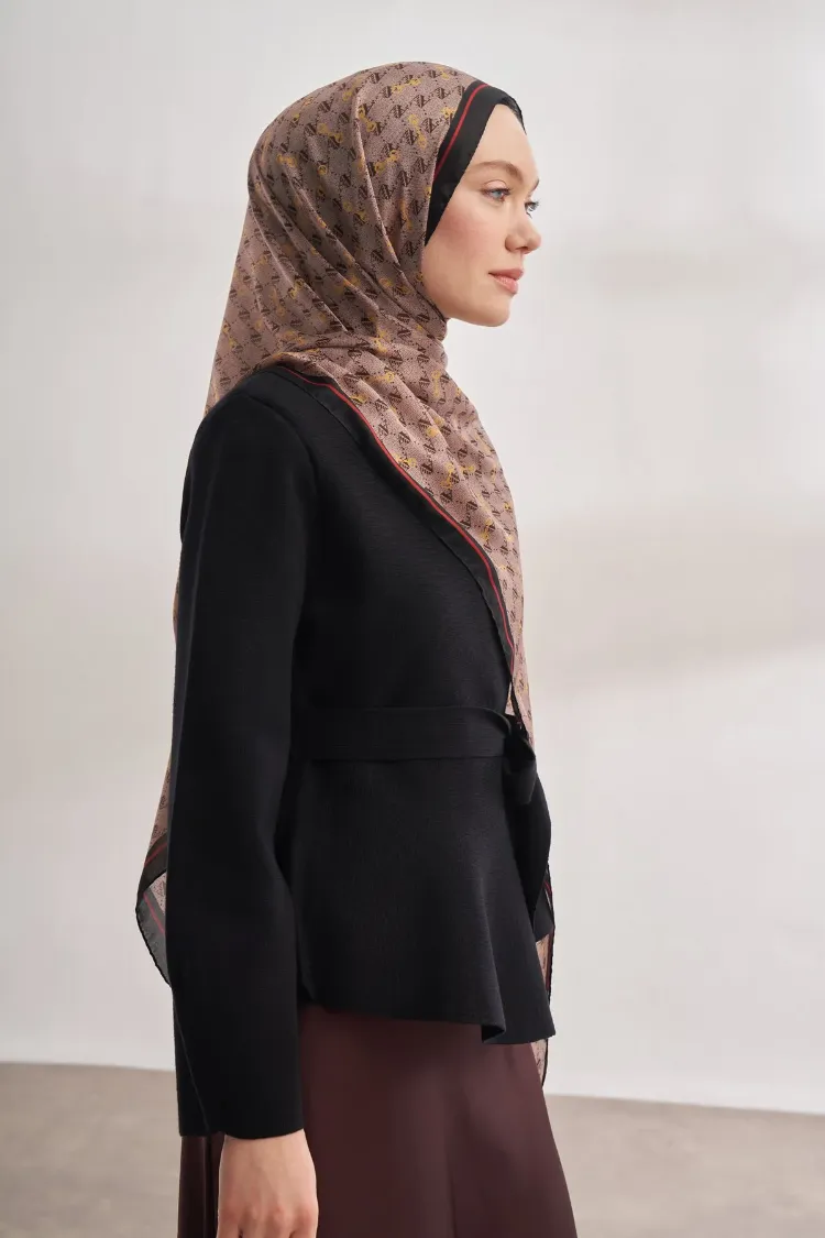 ARMANDA - 3361 Monogram Desen Şal - Açık Vizon - Siyah