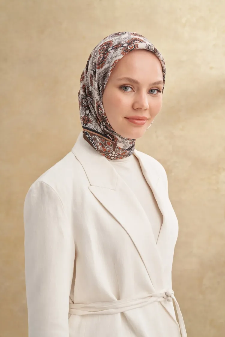 ARMANDA - 3151 Gaina Desen Eşarp - Kahve