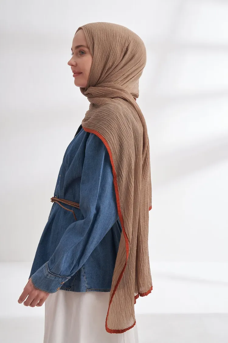 ARMANDA - 3352  Müslin Biyeli Şal - Toprak