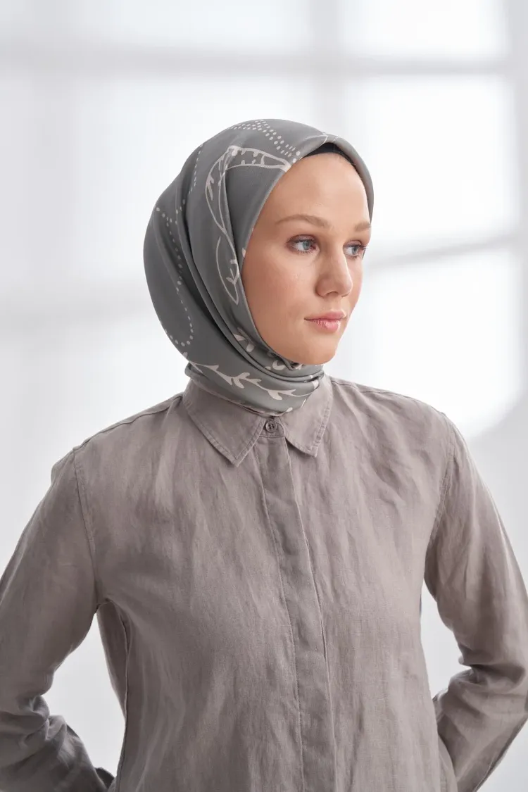 ARMANDA - 4313 Çift Taraflı Muse Desen Twıll İpek Eşarp - Bej-Keten