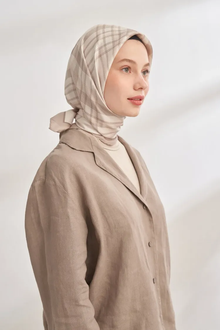ARMANDA - 4358 Naya Desen Twill İpek Eşarp - Taş
