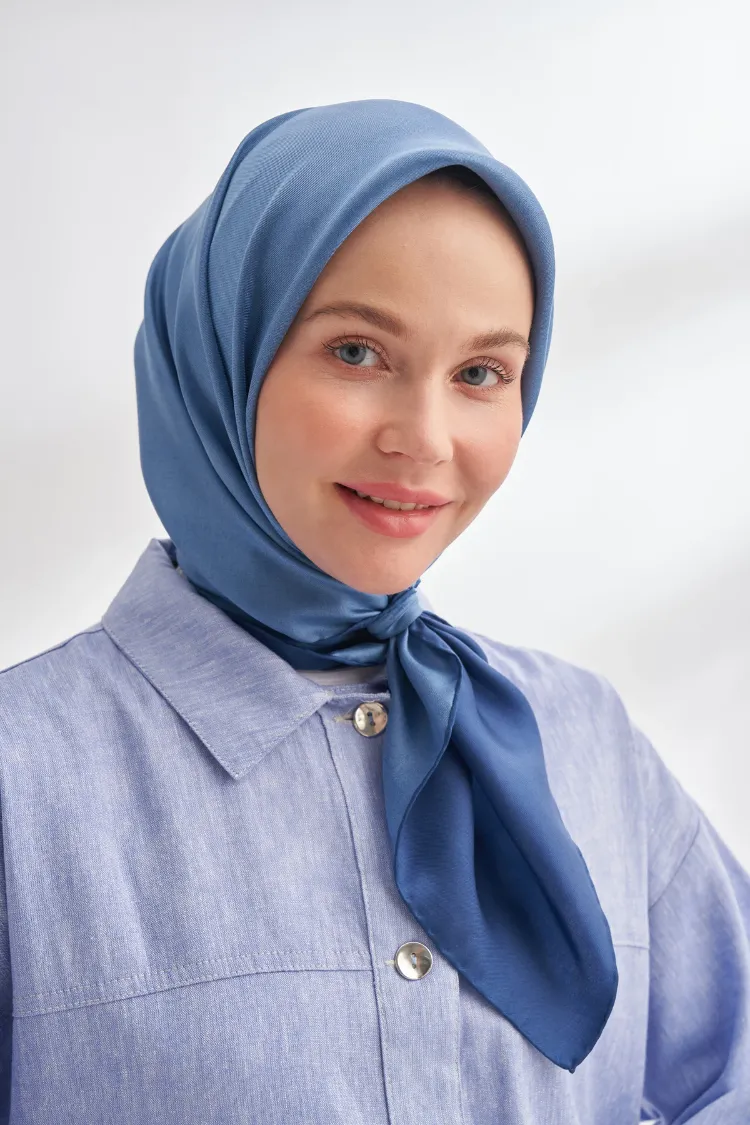 ARMANDA - 4400 Premium Twill İpek Eşarp  - Lacivert