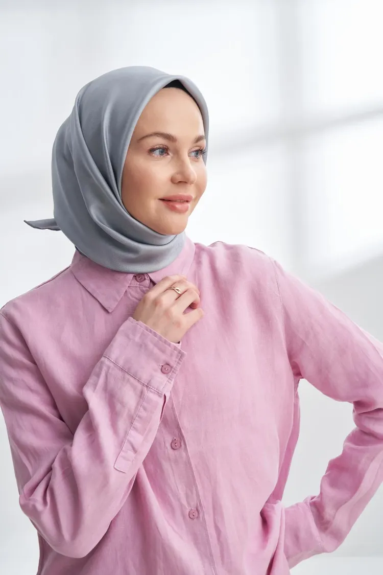 ARMANDA - 4400 Premium Twill İpek Eşarp - Gri