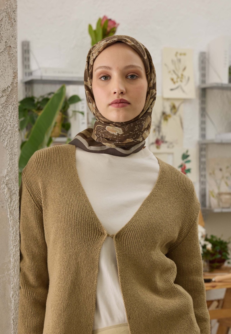 FRESH SCARFS - Elora Desen Pamuk İpek Eşarp - Camel