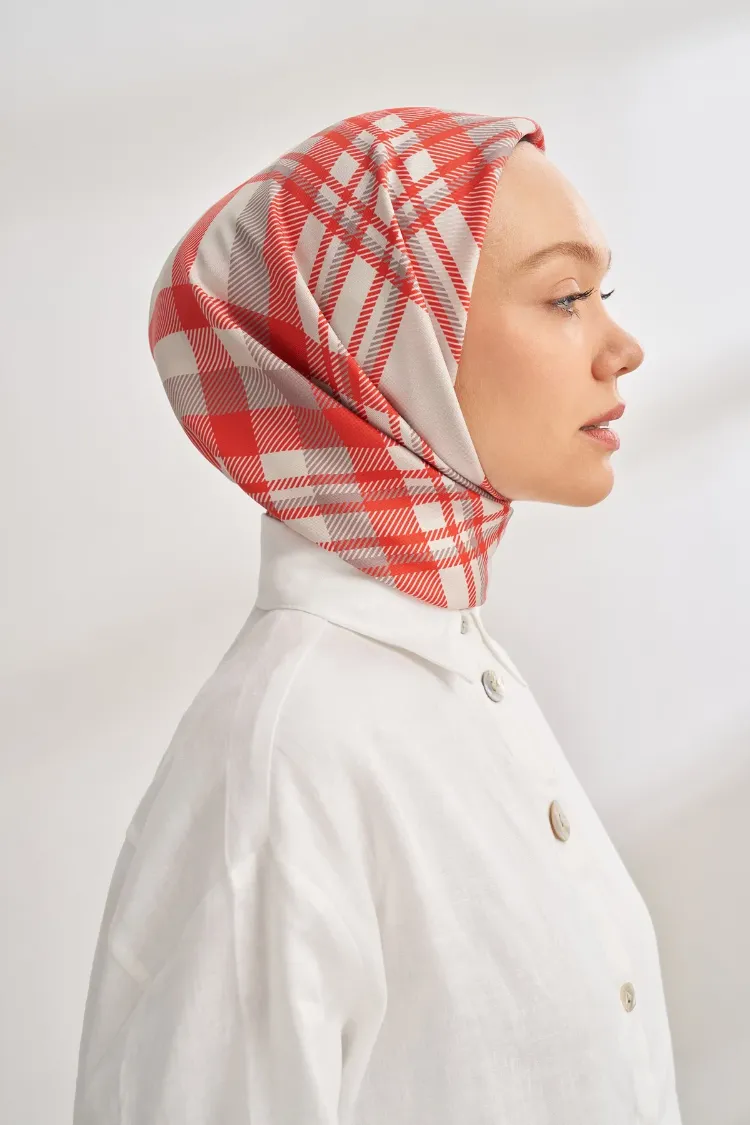 ARMANDA - 4358 Naya Desen Twill İpek Eşarp - Taş-Kırmızı