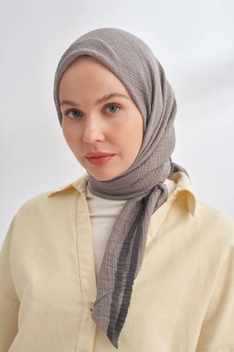 ARMANDA - 3353 Müslin Biyeli Eşarp - Koyu Gri
