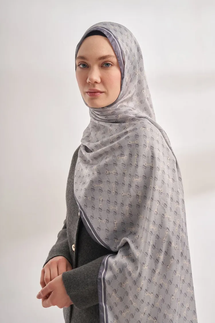 ARMANDA - 3361 Monogram Desen Şal - Gümüş