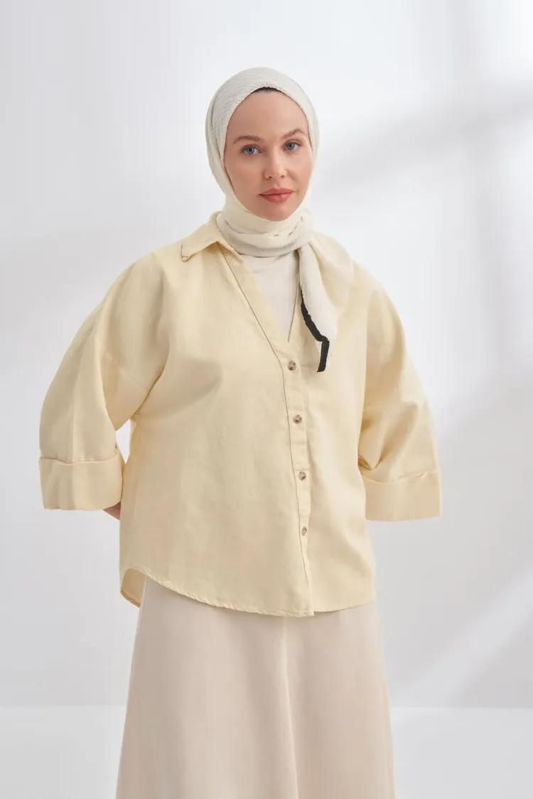 ARMANDA - 3353 Müslin Biyeli Eşarp - Ekru