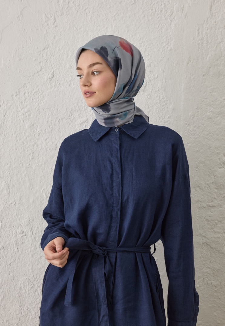 FRESH SCARFS - İsla Desen Pamuk İpek Eşarp - Mavi