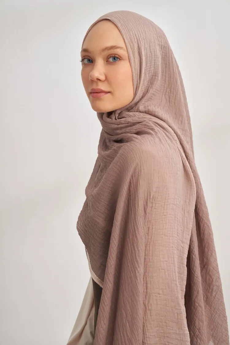 ARMANDA - 3359 Müslin Degrade Şal - Koyu Bej - Bej