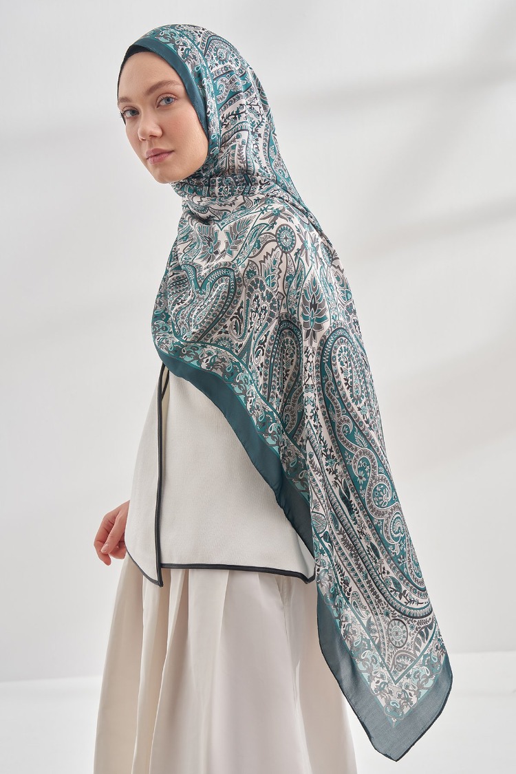 ARMANDA - 6035 Pashmina Desen Şal - Petrol Yeşili