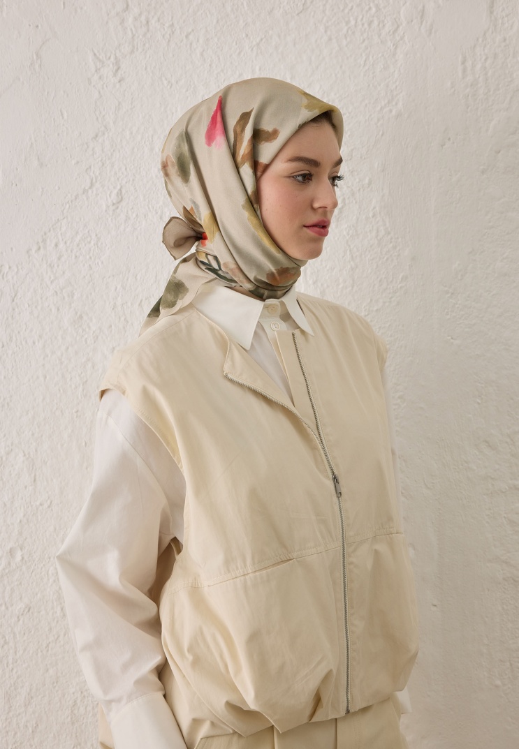 FRESH SCARFS - İsla Desen Pamuk İpek Eşarp - Vizon